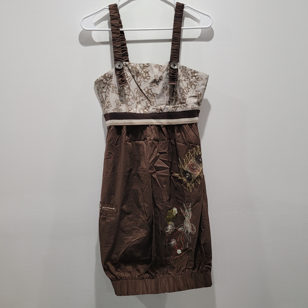 Forla Paris Brown and Cream Textured Sleeveless Dress Size M